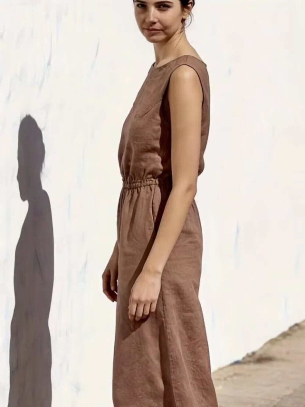 Copper Alloy Wide Leg Sleeveless Loose Fitting Jumpsuit - Picture 3 of 5